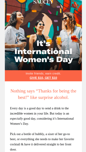 International women's day newsletter from Saucey